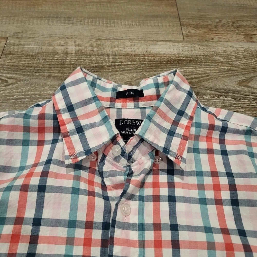 J.Crew Button Down Shirt Flex Washed Slim Fit Pink Plaid Casual Mens Size Small
